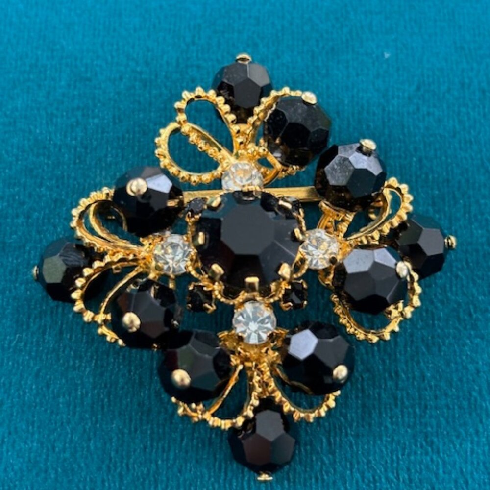 Swarovski Black & Gold Brooch, New with Tag